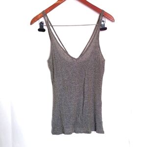 Emma & Sam Metallic Grey Stretch Vneck Tank Size Medium/Large